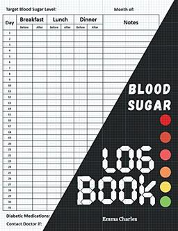 Blood sugar logbook: Large print diabetic diary for glucose level monitoring & Tracking