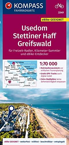 KOMPASS Fahrradkarte 3349 Usedom, Stettiner Haff, Greifswald 1:70.000: reiß- und wetterfest mit Extra Stadtplänen