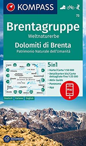 KOMPASS Wanderkarte Brentagruppe, Weltnaturerbe, Dolomiti di Brenta: 5in1 Wanderkarte 1:50000 mit Panorama, Aktiv Guide und Detailkarten inklusive ... Skitouren. (KOMPASS-Wanderkarten, Band 73)