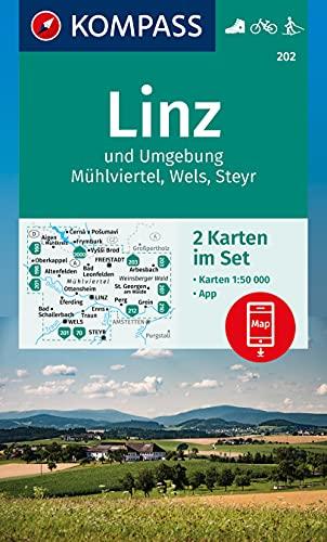 KOMPASS Wanderkarte Linz und Umgebung, Mühlviertel, Wels, Steyr: 2 Wanderkarten 1:50000 im Set inklusive Karte zur offline Verwendung in der ... Langlaufen. (KOMPASS-Wanderkarten, Band 202)