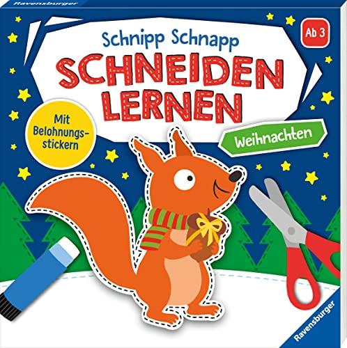 Ravensburger Schnipp-Schnapp Schneiden lernen Weihnachten - Schneiden und Kleben ab 3 Jahren - Block mit Belohnungsstickern und Profi-Urkunde - Perforierte Seiten