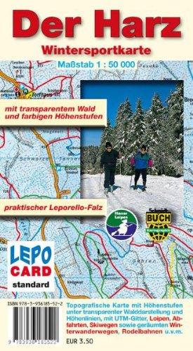 Wintersportkarte - Der Harz: mit transparentem Wald und farbigen Höhenstufen. Maßstab 1:50000. Standardausgabe Landkartenpapier