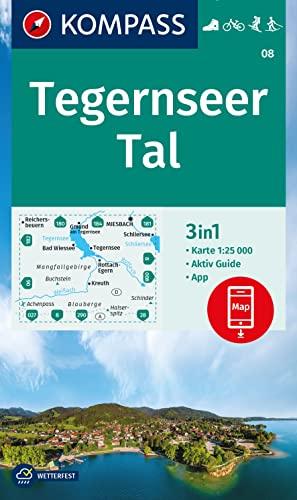 KOMPASS Wanderkarte 08 Tegernseer Tal 1:25.000: 3in1 Wanderkarte mit Aktiv Guide inklusive Karte zur offline Verwendung in der KOMPASS-App. Fahrradfahren. Skitouren. Langlaufen.