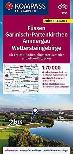 KOMPASS Fahrradkarte Füssen, Garmisch-Partenkirchen, Ammergau, Wettersteingebirge 1:70.000, FK 3350: reiß- und wetterfest mit Extra Stadtplänen (KOMPASS-Fahrradkarten Deutschland, Band 3350)