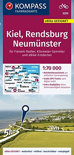 KOMPASS Fahrradkarte 3355 Kiel, Rendsburg, Neumünster 1:70.000: reiß- und wetterfest mit Extra Stadtplänen