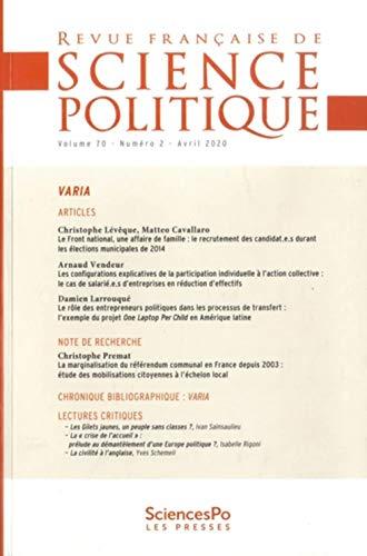 Revue française de science politique, n° 70-2. Varia