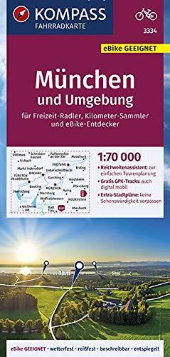 KOMPASS Fahrradkarte München und Umgebung 1:70.000, FK 3334: reiß- und wetterfest mit Extra Stadtplänen (KOMPASS-Fahrradkarten Deutschland, Band 3334)