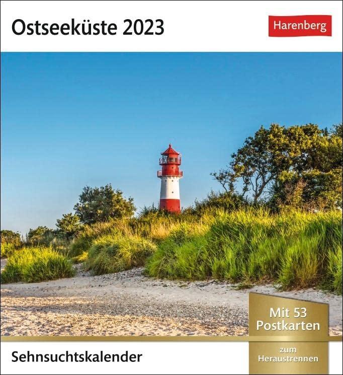 Ostseeküste Sehnsuchtskalender 2023. Leuchttürme, Sanddünen u.v.m. in einem kleinen Kalender voller Urlaubsfeeling. Beliebte Ostsee-Motive in einem ... Aufhängen.: Wochenkalender mit 53 Postkarten