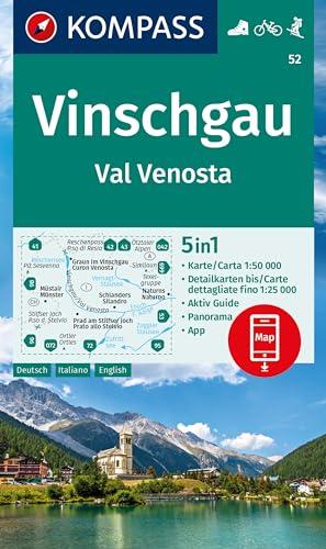 KOMPASS Wanderkarte 52 Vinschgau / Val Venosta 1:50.000: 5in1 Wanderkarte mit Aktiv Guide, Detailkarten und Panorama inklusive Karte zur offline ... in der KOMPASS-App. Fahrradfahren. Skitouren.