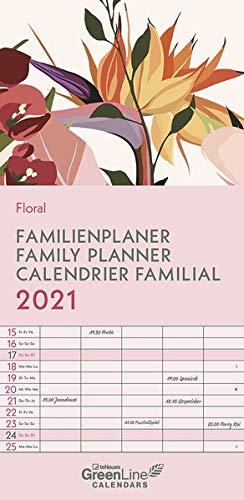 GreenLine Floral 2021 Familienplaner - Familien-Kalender - Kinder-Kalender - 22x45