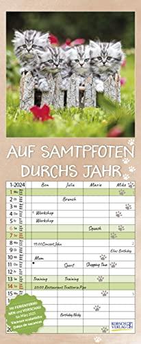 Auf Samtpfoten durch's Jahr 2024: Familienplaner mit 4 breiten Spalten. Hochwertiger Familienkalender mit Ferienterminen und Vorschau bis März 2025. 19 x 46 cm.