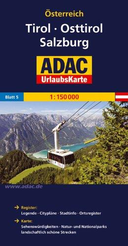 ADAC Urlaubskarte Tirol, Osttirol, Salzburg 1:150.000: Register: Legende, Citypläne, Ortsregister mit Postleitzahlen. Karte: Sehenswürdigkeiten, ... Nationalparks, landschaftlich schöne Strecken