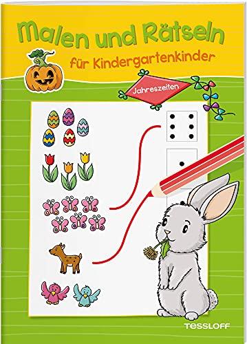 Malen und Rätseln für Kindergartenkinder. Jahreszeiten: Suchen, Zählen, Zuordnen, Verbinden für Kinder ab 3 Jahren (Rätsel, Spaß, Spiele)