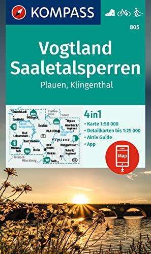 KOMPASS Wanderkarte 805 Vogtland, Saaletalsperren, Plauen, Klingenthal 1:50.000: 4in1 Wanderkarte , mit Aktiv Guide und Detailkarten inklusive Karte ... der KOMPASS-App. Fahrradfahren. Langlaufen.