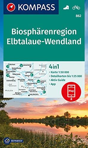 KOMPASS Wanderkarte 862 Biosphärenregion Elbtalaue-Wendland: 4in1 Wanderkarte 1:50000 mit Aktiv Guide und Detailkarten inklusive Karte zur offline ... (KOMPASS-Wanderkarten, Band 862)