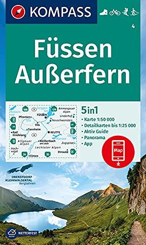 KOMPASS Wanderkarte Füssen, Außerfern: 5in1 Wanderkarte 1:50000 mit Panorama, Aktiv Guide und Detailkarten inklusive Karte zur offline Verwendung in ... Langlaufen. (KOMPASS-Wanderkarten, Band 4)