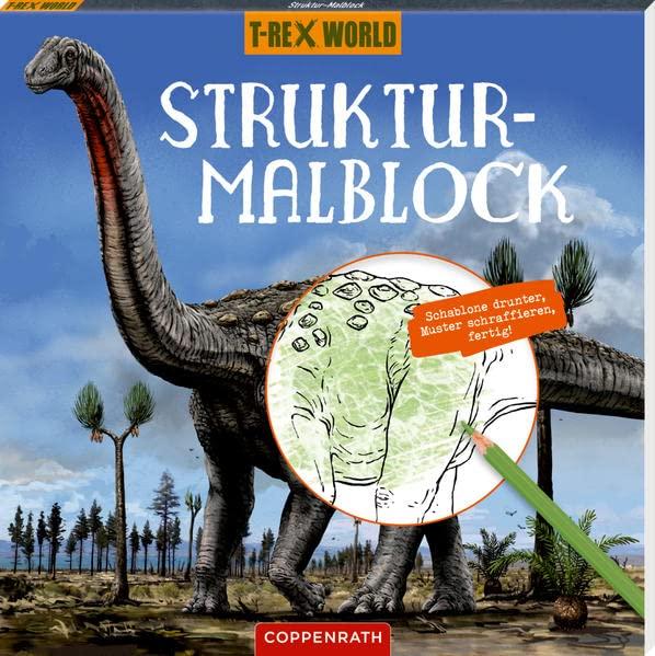 Struktur-Malblock: Schablone drunter, Muster schraffieren, fertig! (T-Rex World)