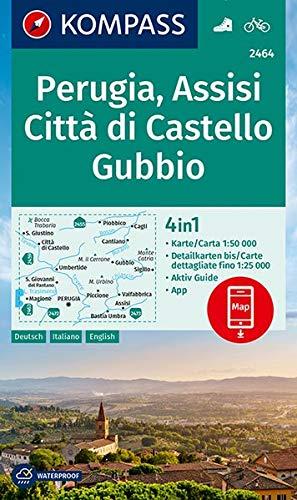 KOMPASS Wanderkarte Perugia, Assisi, Città di Castello, Gubbio: 4in1 Wanderkarte 1:50000 mit Aktiv Guide und Detailkarten inklusive Karte zur offline ... (KOMPASS-Wanderkarten, Band 2464)