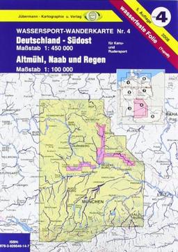 Jübermann Wassersport-Wanderkarten, Bl.4, Deutschland-Südost: Mit Streifenkarten von Altmühl, Naab und Regen 1 : 100 000. Für Kanu- und Rudersport