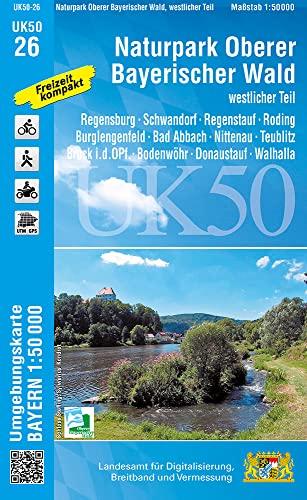 UK50-26 Naturpark Oberer Bayerischer Wald - westlicher Teil: Regensburg, Schwandorf, Regenstauf, Roding, Burglengenfeld, Bad Abbach, Nittenau, ... Karte Freizeitkarte Wanderkarte)