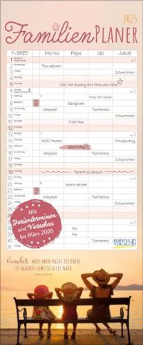 Familienplaner mit Fotos und Zitaten 2025: Familienkalender, 4 Spalten. Familientimer mit Ferienterminen, extra Spalte und Vorschau bis März 2026. Format: 19 x 46 cm