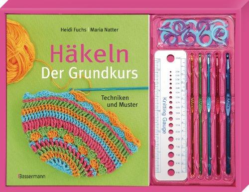 Häkeln. Der Grundkurs-Set: Techniken und Muster. Buch, 5 Häkelnadeln, Lineal und 20 Maschenmarkierungsringe