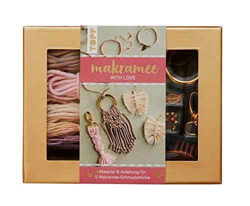 Makramee-Schmuckset „With Love“ (Rosé/Natur): Anleitung und Material für 5 Makramee Schmuckstücke. Mit Makramee-Drahtbürste und Knüpfboard.