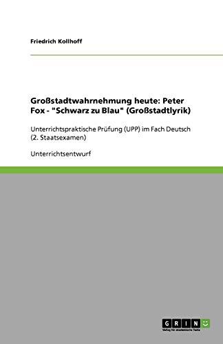 Großstadtlyrik und -wahrnehmung in Peter Fox' "Schwarz zu Blau": Unterrichtspraktische Prüfung (UPP) im Fach Deutsch (2. Staatsexamen)