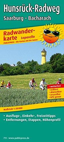 Hunsrück-Radweg, Saarburg - Bacharach: Leporello Radtourenkarte mit Ausflugszielen, Einkehr- & Freizeittipps, Entfernungen, Etappen, Höhenprofil, wetterfest, reißfest, abwischbar, GPS-genau. 1:50000