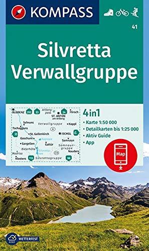 Silvretta, Verwallgruppe: 4in1 Wanderkarte 1:50000 mit Aktiv Guide und Detailkarten inklusive Karte zur offline Verwendung in der KOMPASS-App. Fahrradfahren. Skitouren. (KOMPASS-Wanderkarten, Band 41)