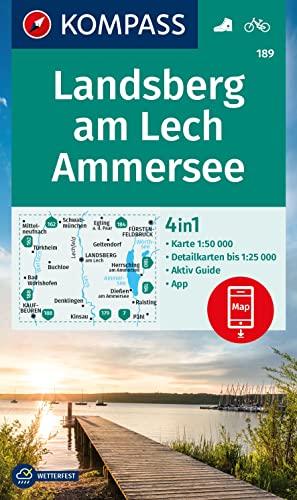 KOMPASS Wanderkarte 189 Landsberg am Lech, Ammersee 1:50.000: 4in1 Wanderkarte mit Aktiv Guide und Detailkarten inklusive Karte zur offline Verwendung in der KOMPASS-App. Fahrradfahren.