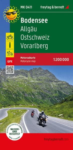 Bodensee, Motorradkarte 1:200.000, freytag & berndt: Allgäu - Ostschweiz - Vorarlberg, mit Tourenbeschreibungen, GPX Tracks, wasserfest und reißfest (Motorradkarte: MK)