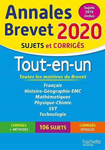 Annales brevet 2020, tout-en-un, toutes les matières du brevet : sujets et corrigés, sujets 2019 inclus