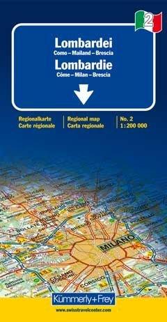 Italien 02. Lombardei de Agostini 1 : 200 000. Straßenkarte: Como - Mailand - Brescia. Sehenswürdigkeiten, Stadtpläne, Transitpläne, Ortsindex