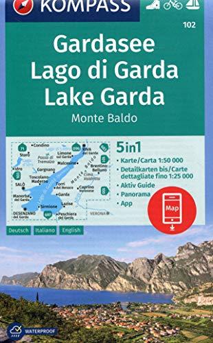 Gardasee, Lago di Garda, Lake Garda, Monte Baldo: 5in1 Wanderkarte 1:50000 mit Panorama, Aktiv Guide und Detailkarten inklusive Karte zur offline ... Segeln. (KOMPASS-Wanderkarten, Band 102)