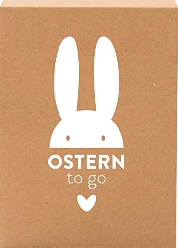 Ostern to go: Geschenkebox zum Fest | Set aus hochwertigem Deko-Osterhasen aus Holz, Osterkarte und Osterkerze