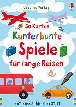 50 Karten: Kunterbunte Spiele für lange Reisen: mit abwischbarem Stift