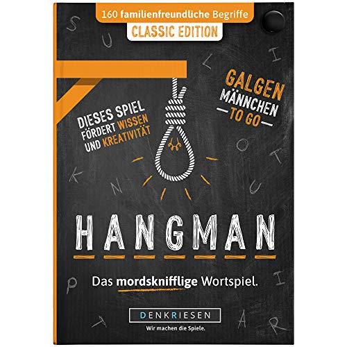 DENKRIESEN - HANGMAN - CLASSIC EDITION - "Galgenmännchen TO GO" | Spielblock | Partyspiel | Weihnachtsgeschenk | Wichtelgeschenk | Reisespiel |Geschenkidee | Rätselblock - Spiel ab 2 Personen