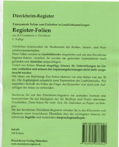 Griffregister-FOLIEN (edition A-13) zum Einheften und Unterteilen der Gesetzessammlungen mit original Dürckheim Griffregister (2013)