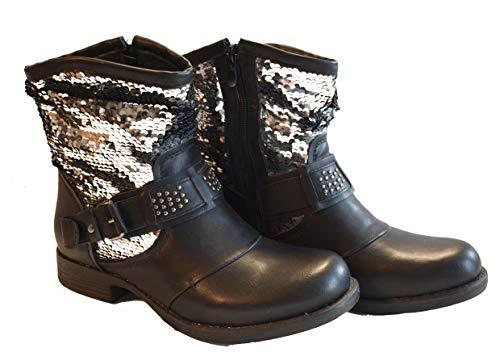 foreverfolie Stiefelette Nappa-Leder Pailletten Reißverschluss/Schwarz / 131207 (36, Schwarz)