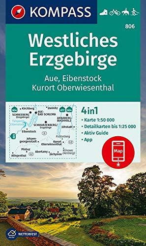 KOMPASS Wanderkarte Westliches Erzgebirge, Aue, Eibenstock, Kurort Oberwiesenthal: 4in1 Wanderkarte 1:50000 mit Aktiv Guide und Detailkarten inklusive ... Reiten. (KOMPASS-Wanderkarten, Band 806)