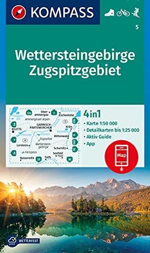 KOMPASS Wanderkarte Wettersteingebirge, Zugspitzgebiet: 4in1 Wanderkarte 1:50000 mit Aktiv Guide und Detailkarten inklusive Karte zur offline ... Skitouren. (KOMPASS-Wanderkarten, Band 5)