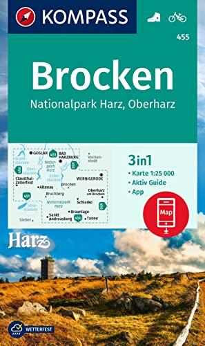 KOMPASS Wanderkarte 455 Brocken, Nationalpark Harz, Oberharz 1:25.000: 3in1 Wanderkarte, mit Aktiv Guide inklusive Karte zur offline Verwendung in der KOMPASS-App. Fahrradfahren.