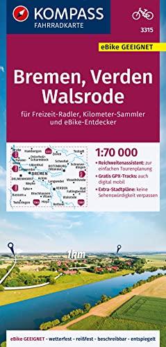 KOMPASS Fahrradkarte 3315 Bremen,Verden,Walsrode, 1:70000: reiß- und wetterfest mit Extra Stadtplänen (KOMPASS-Fahrradkarten Deutschland, Band 3315)