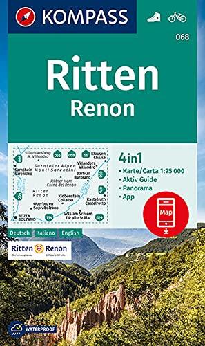 KOMPASS Wanderkarte Ritten, Renon: 4in1 Wanderkarte 1:25000 mit Aktiv Guide und Panorama inklusive Karte zur offline Verwendung in der KOMPASS-App. Fahrradfahren. (KOMPASS-Wanderkarten, Band 68)