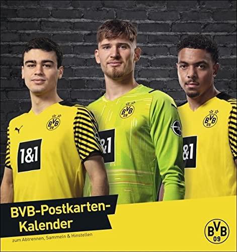 BVB Postkartenkalender 2023. Kleiner Kalender für große Fans: Die Stars von Borussia Dortmund in einem Tischkalender zum Aufstellen. Jeden Monat eine Spieler-Postkarte.