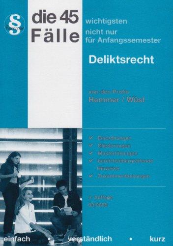 Deliktsrecht: 45 wichtigsten Fälle nicht nur für Anfangssemester. Einordnen, Gliederungen, Musterlösungen, bereichsübergreifende Hinweise, Zusammenfassungen