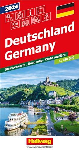 Deutschland 2024 Strassenkarte 1:750 000: Strassenkarte mit Reiseinformationen, Index, Distanzentabelle, Sehenswürdigkeiten, Camping, Fährverbindungen, National Parks. (Hallwag Strassenkarten)