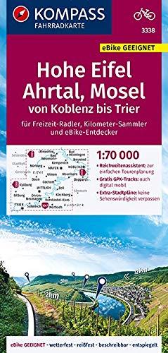 KOMPASS Fahrradkarte Hohe Eifel, Ahrtal, Mosel, von Koblenz bis Trier 1:70.000, FK 3338: reiß- und wetterfest mit Extra Stadtplänen (KOMPASS-Fahrradkarten Deutschland, Band 3338)