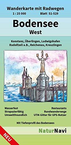 Bodensee West: Wanderkarte mit Radwegen, Blatt 51-529, 1 : 25 000, Konstanz, Überlingen, Ludwigshafen, Radolfzell a.B., Reichenau, Kreuzlingen (NaturNavi Wanderkarte mit Radwegen 1:25 000)